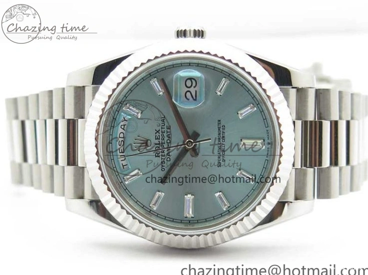 0417 SoftTouch Day-Date 40mm 228239 BP New Dial Version 904 SS Ice Blue T Crystal Markers Dial on SS President Bracelet A 2822